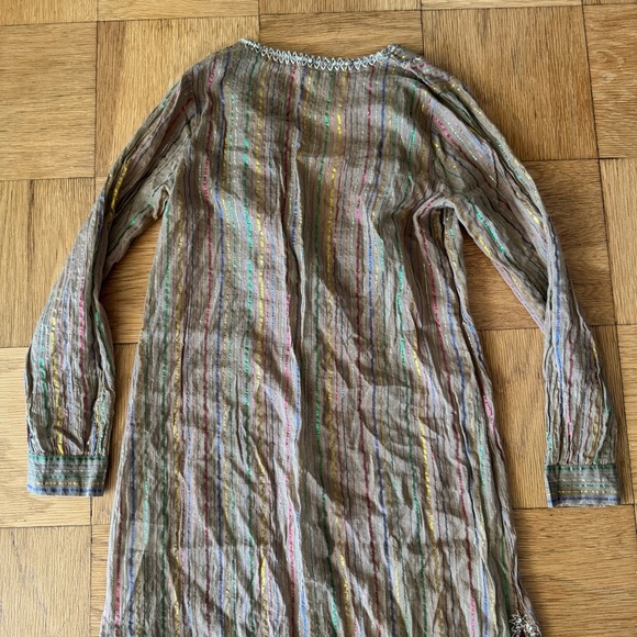 Manoush US 8 Sheer Maxi Kaftan Dress Embroidered Striped PomPoms Sequins - Picture 7 of 13